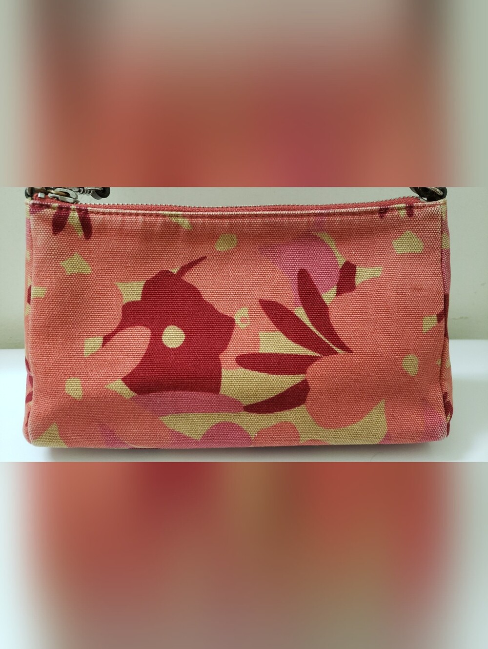 Floral Coral Canvas Wristlet Clutch - Mini Shoulder Bag